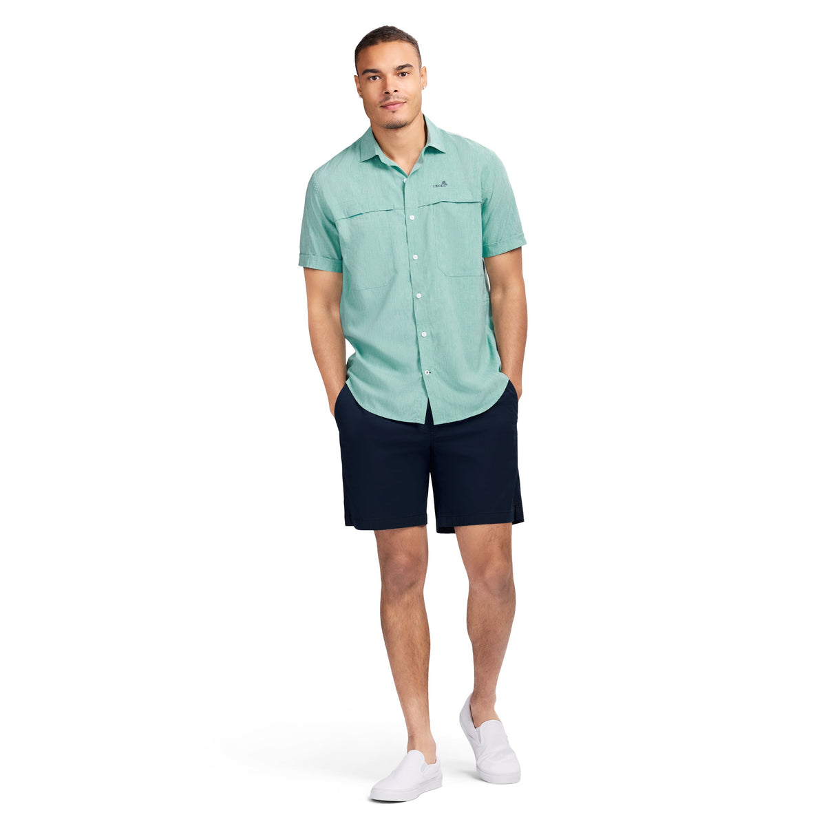 Izod SUNSHIELD PERFORMANCE S/S BUTTON-DOWN SHIRT - AGATE GREEN