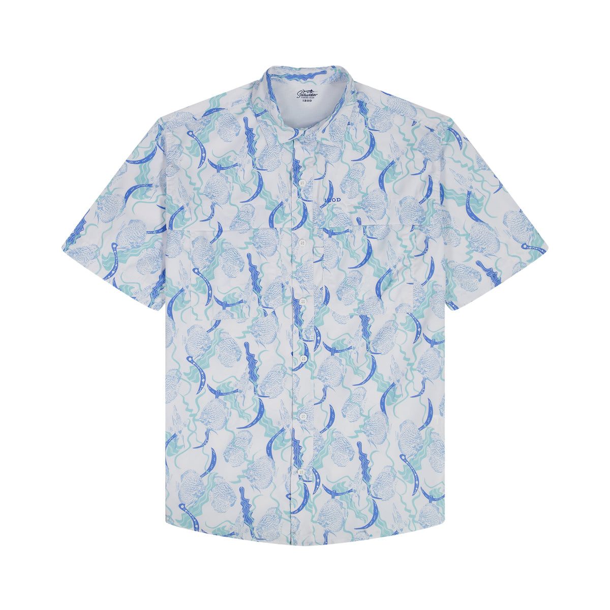 Izod SUNSHIELD PERFORMANCE S/S PRINTED BUTTON-DOWN SHIRT - BRIGHT WHITE