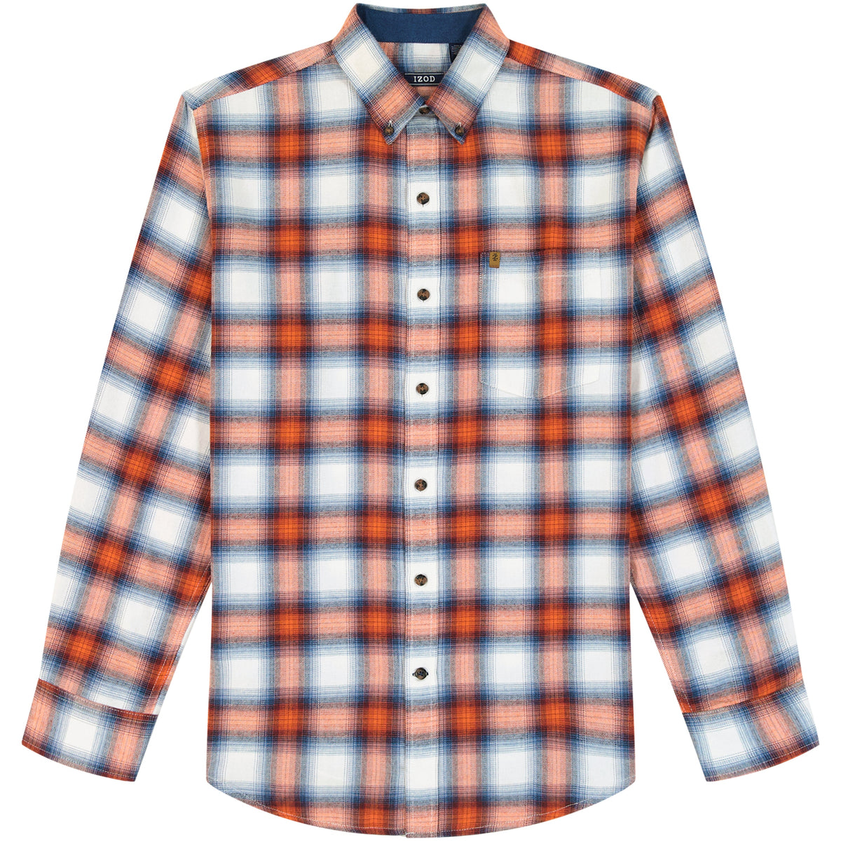 Izod Stratton Flannel Long Sleeve Button Down Shirt - Orange Rust