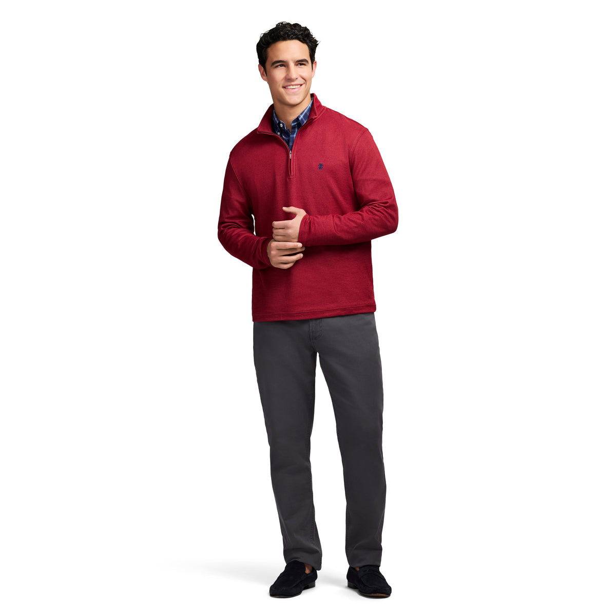 Izod Performance Comfort Striped Quarter Zip - Tomato