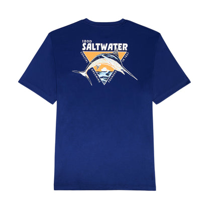 Izod BIG & TALL SALTWATER FISHING GEAR S/S GRAPHIC TEE - MEDIEVAL BLUE