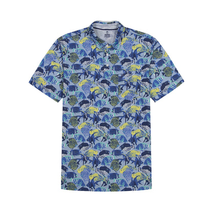 Izod SUNSHIELD PERFORMANCE S/S PRINTED POLO - CHAMBRAY BLUE