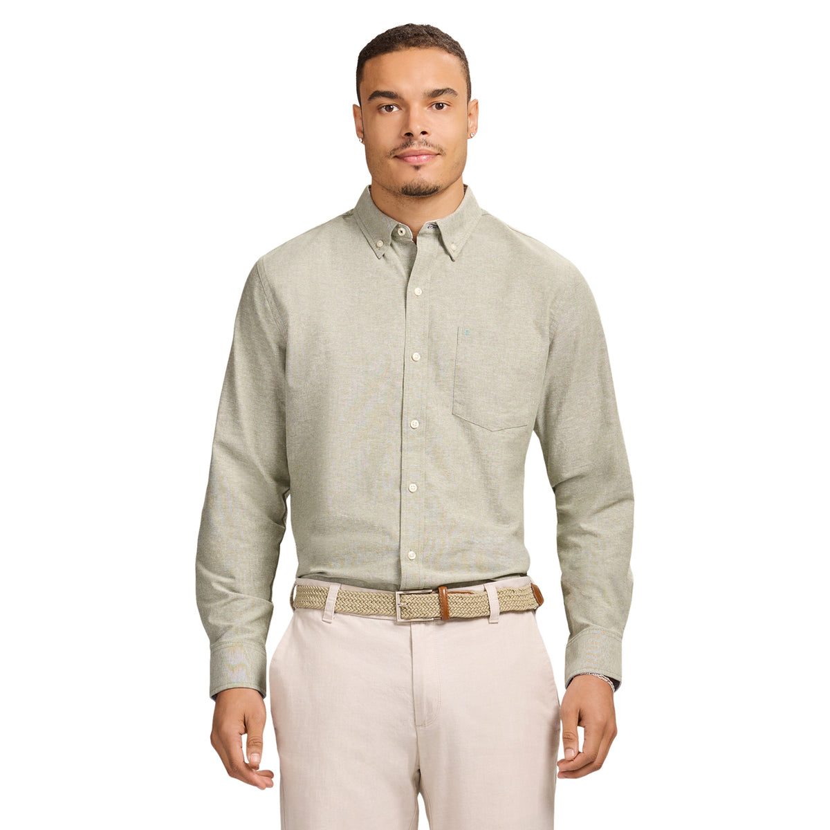 Izod Oxford Long Sleeve Button Down Shirt - Thyme