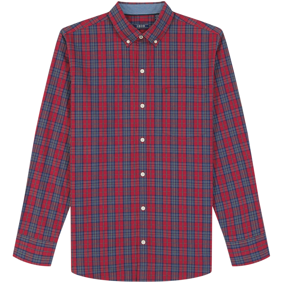Izod Holiday Tartan Long Sleeve Button Down Shirt - Red Dahlia