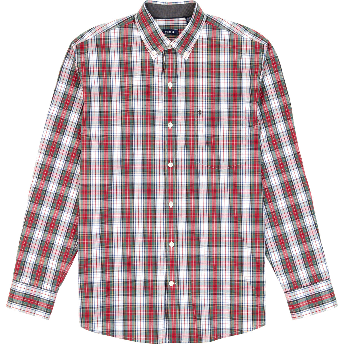 Izod Holiday Tartan Long Sleeve Button Down Shirt - Scarlet Sage