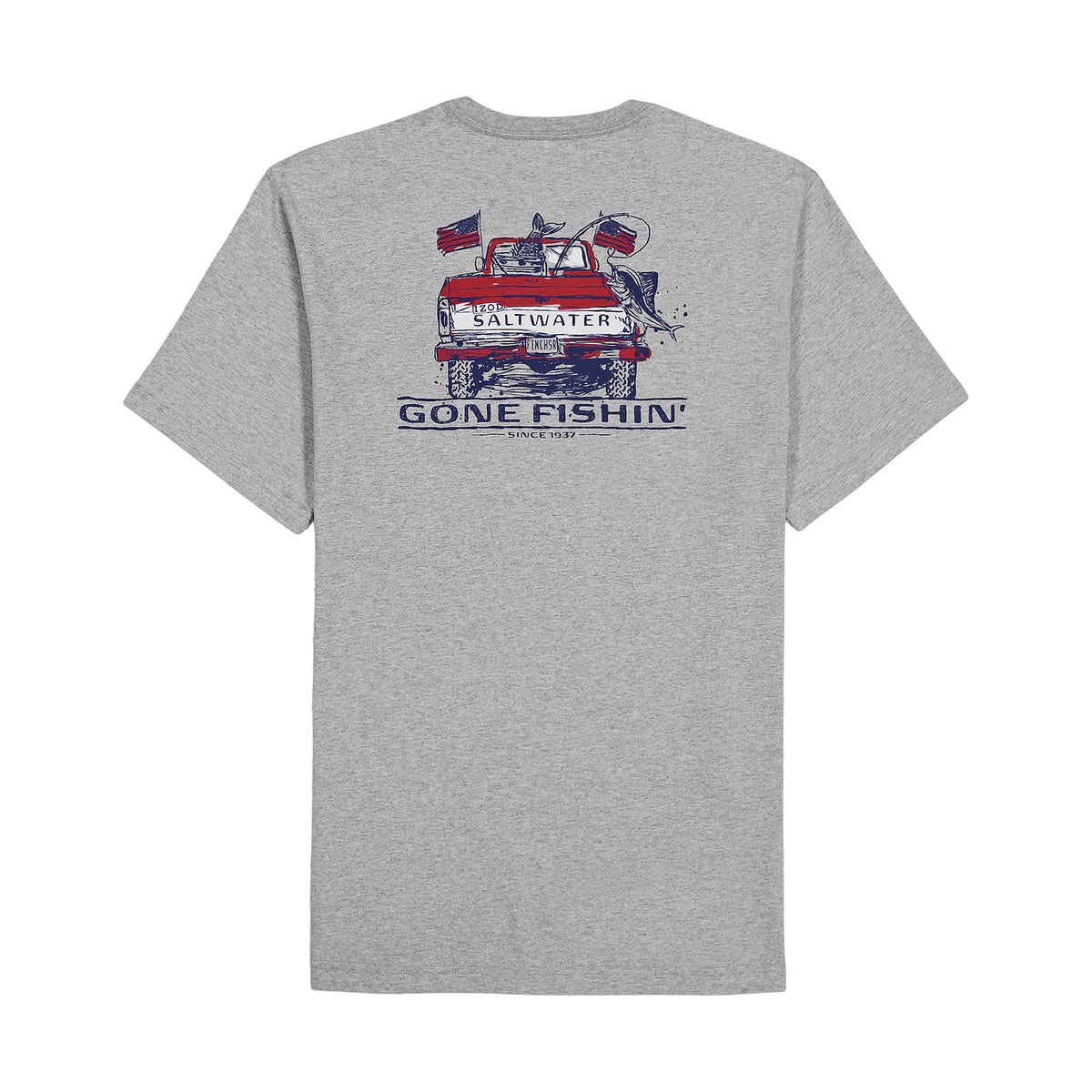 Izod BIG & TALL SALTWATER SHORT SLEEVE GRAPHIC TEE - LT GREY HTHR