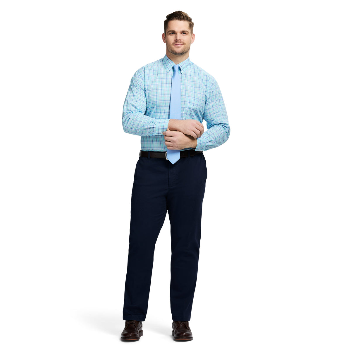 Izod Big & Tall All Over Stretch Button Down Dress Shirt (Button Down Collar) - Limpet Shell