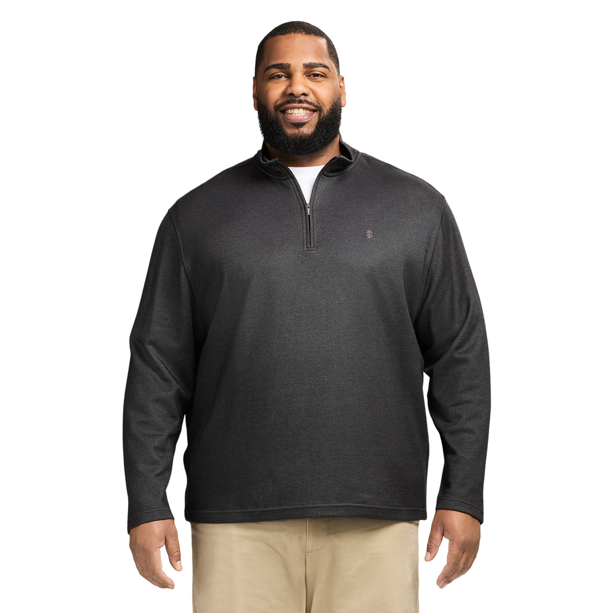 Izod Big & Tall Performance Comfort Striped Quarter Zip - Smoke