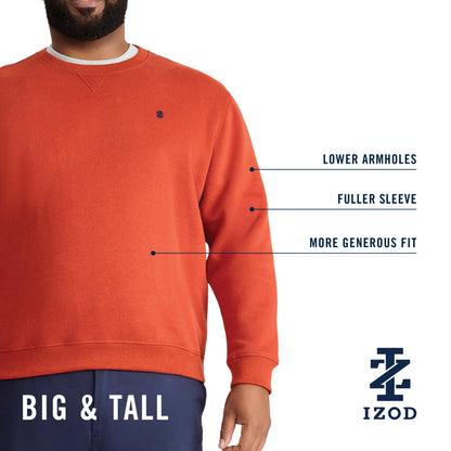 Izod Big & Tall Advantage Performance Crewneck Fleece - Lt Grey Hthr
