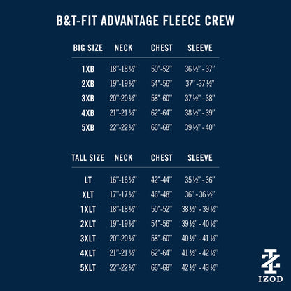 Izod Big & Tall Advantage Performance Crewneck Fleece - Della Robbia Blue