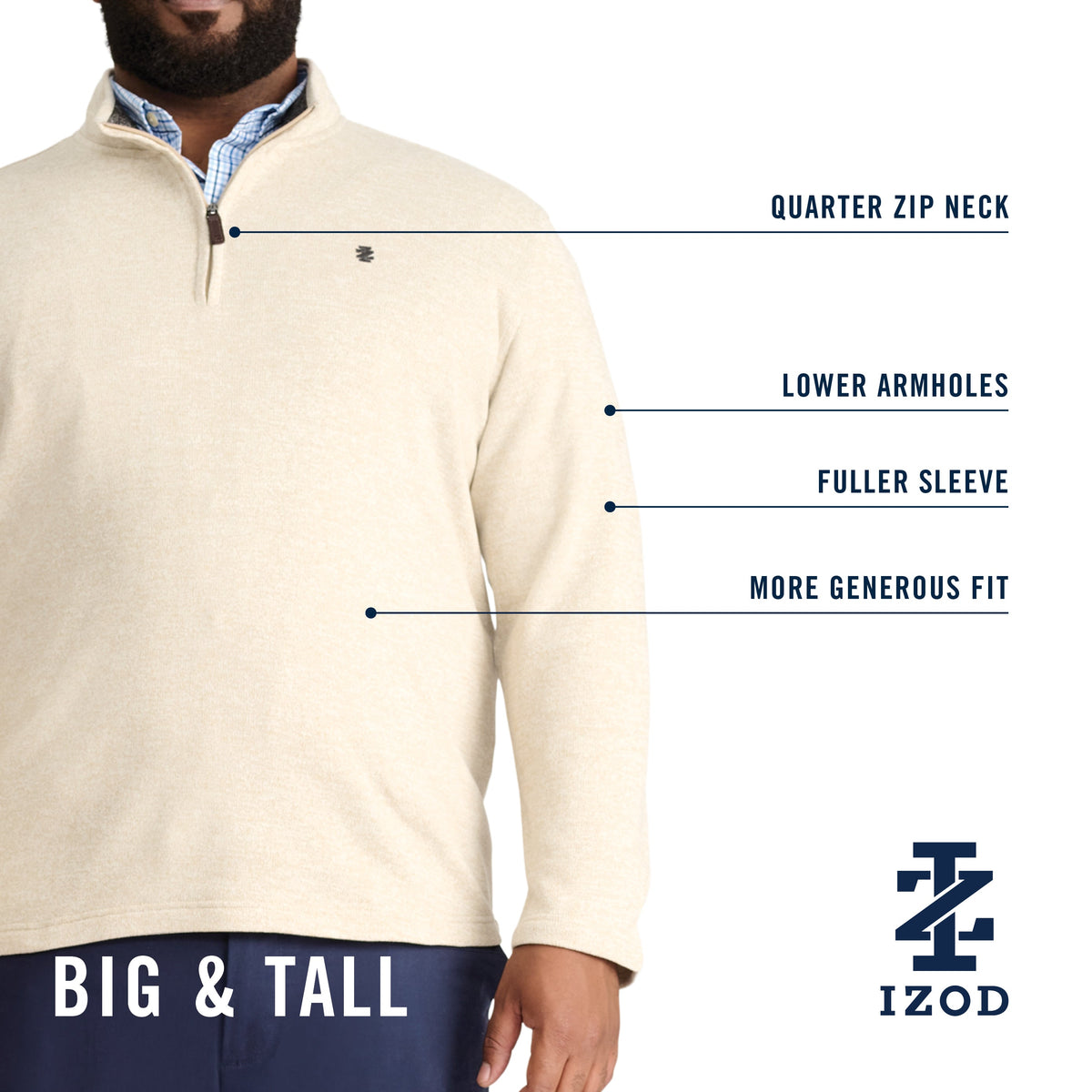 Izod Big & Tall Thermasoft Sweater Fleece Quarter Zip - Rock Hthr