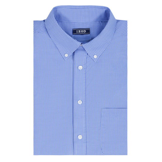 Izod BIG & TALL ALL-OVER STRETCH L/S PLAID BUTTON-DOWN DRESS SHIRT - BLUE B