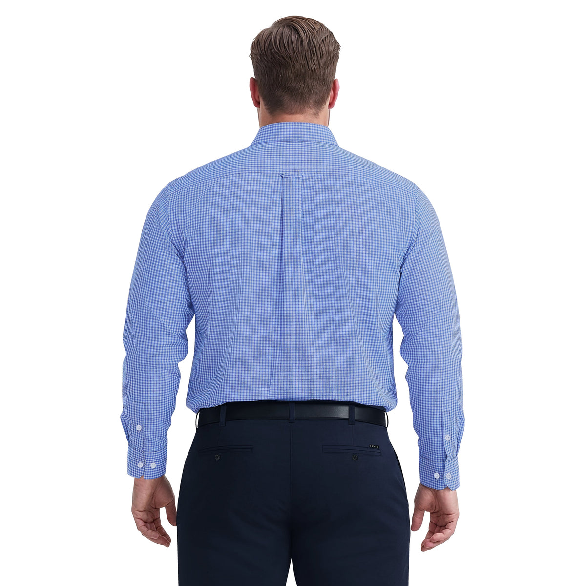 Izod BIG & TALL ALL-OVER STRETCH L/S PLAID BUTTON-DOWN DRESS SHIRT - BLUE B