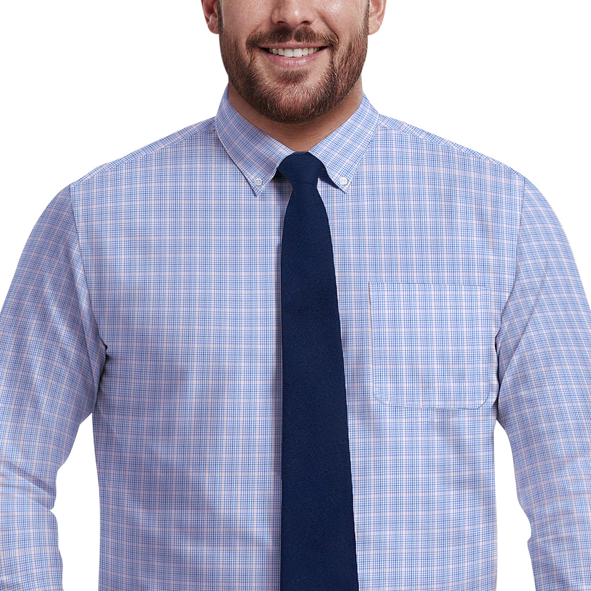 Izod BIG & TALL ALL-OVER STRETCH L/S PLAID BUTTON-DOWN DRESS SHIRT - ULTRAM