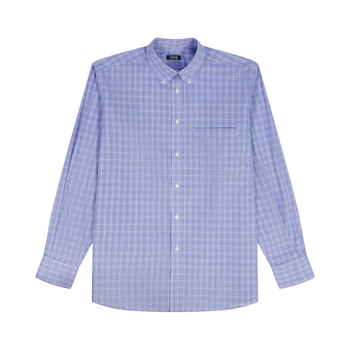 Izod BIG & TALL ALL-OVER STRETCH L/S PLAID BUTTON-DOWN DRESS SHIRT - ULTRAM