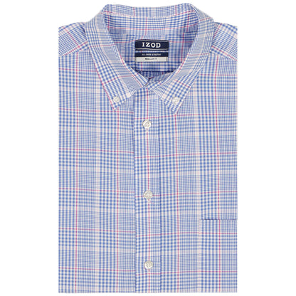 Izod BIG & TALL ALL-OVER STRETCH L/S PLAID BUTTON-DOWN DRESS SHIRT - ULTRAM
