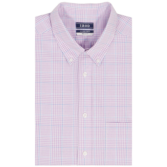 Izod BIG & TALL ALL-OVER STRETCH L/S PLAID BUTTON-DOWN DRESS SHIRT - SHEER