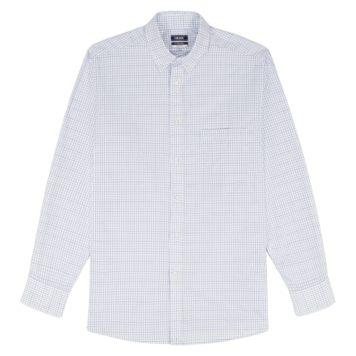 Izod BIG & TALL ALL-OVER STRETCH L/S PLAID BUTTON-DOWN DRESS SHIRT - PAGODA