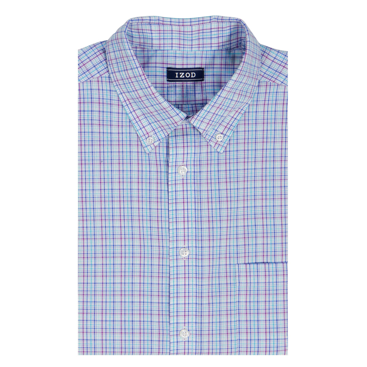 Izod BIG & TALL ALL-OVER STRETCH L/S PLAID BUTTON-DOWN DRESS SHIRT - ULTRAM