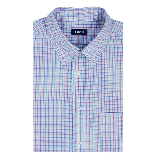 Izod BIG & TALL ALL-OVER STRETCH L/S PLAID BUTTON-DOWN DRESS SHIRT - ULTRAM