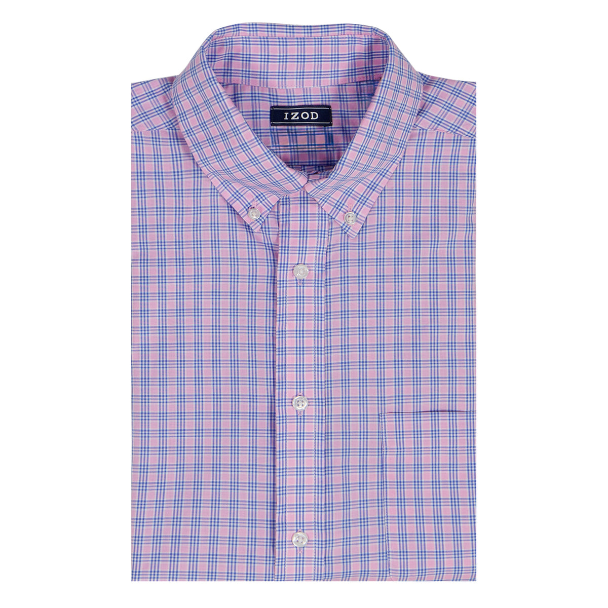 Izod BIG & TALL ALL-OVER STRETCH L/S PLAID BUTTON-DOWN DRESS SHIRT - LILAC