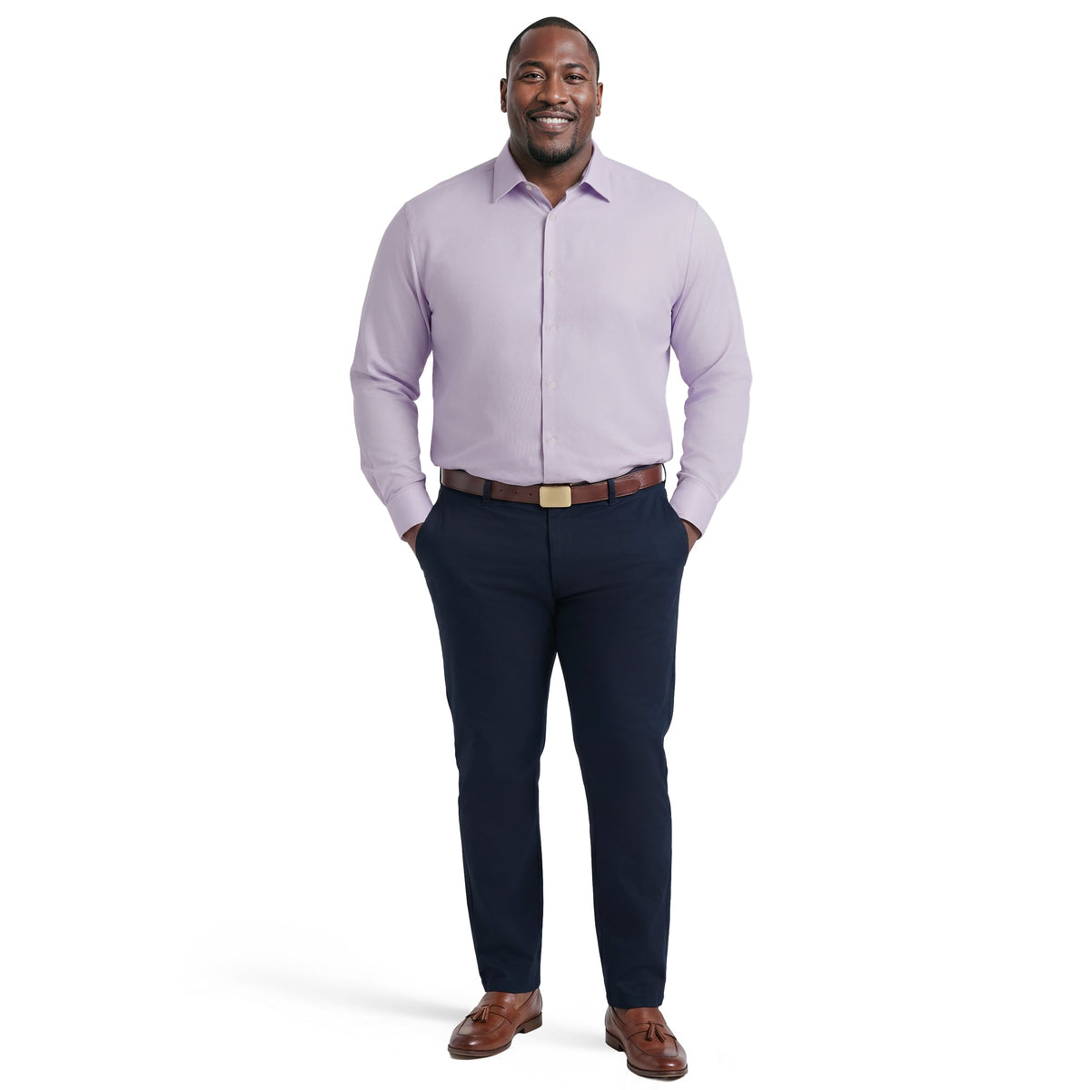 Izod BIG & TALL ROYAL TEXTURE L/S BUTTON-DOWN DRESS SHIRT - PASTEL LILAC