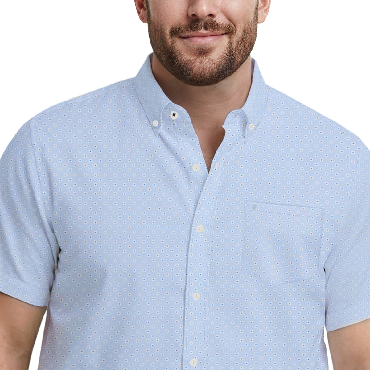 Izod BIG & TALL BREEZE S/S PRINTED BUTTON-DOWN SHIRT - CORNFLOWER BLUE