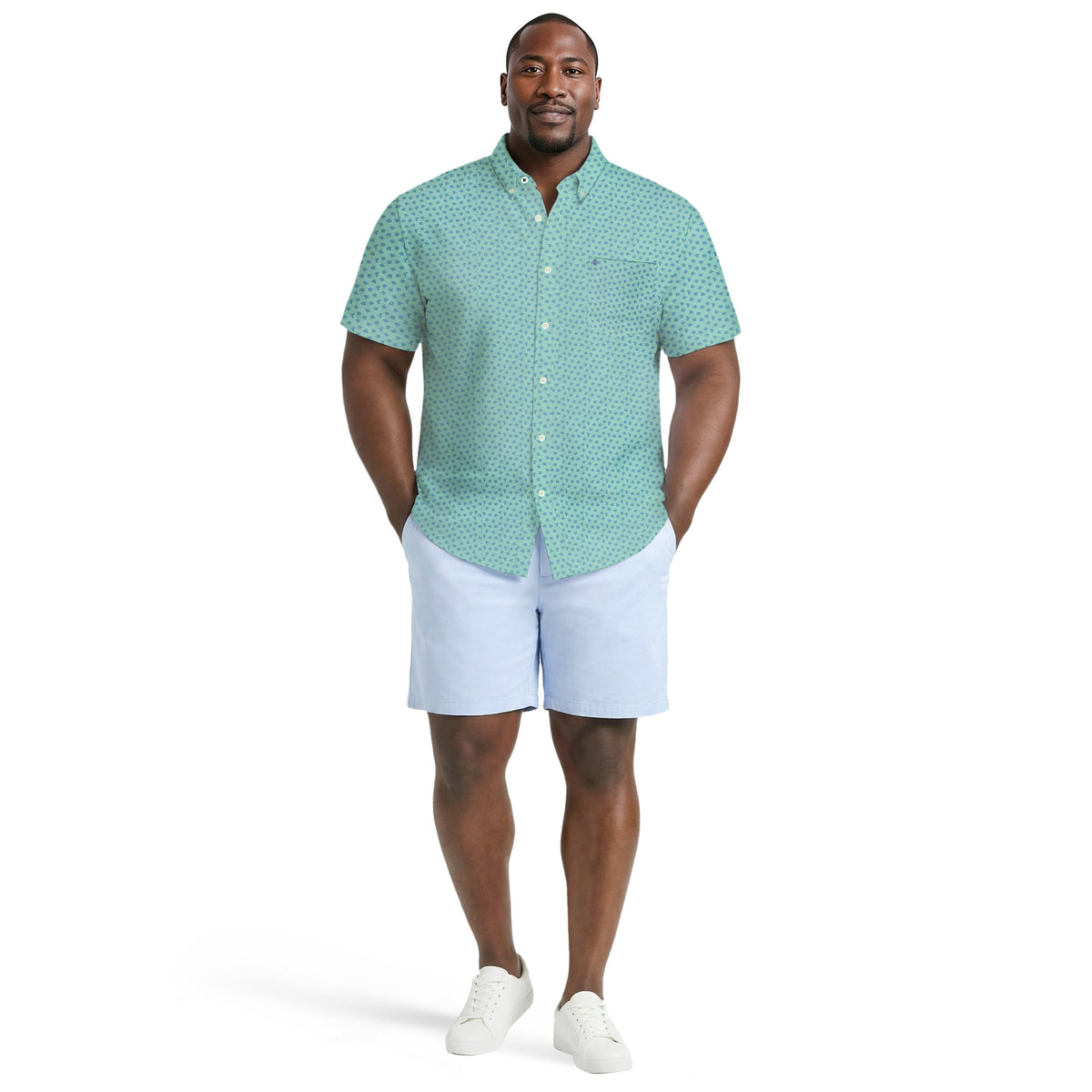 Izod BIG & TALL BREEZE S/S PRINTED BUTTON-DOWN SHIRT - CABBAGE