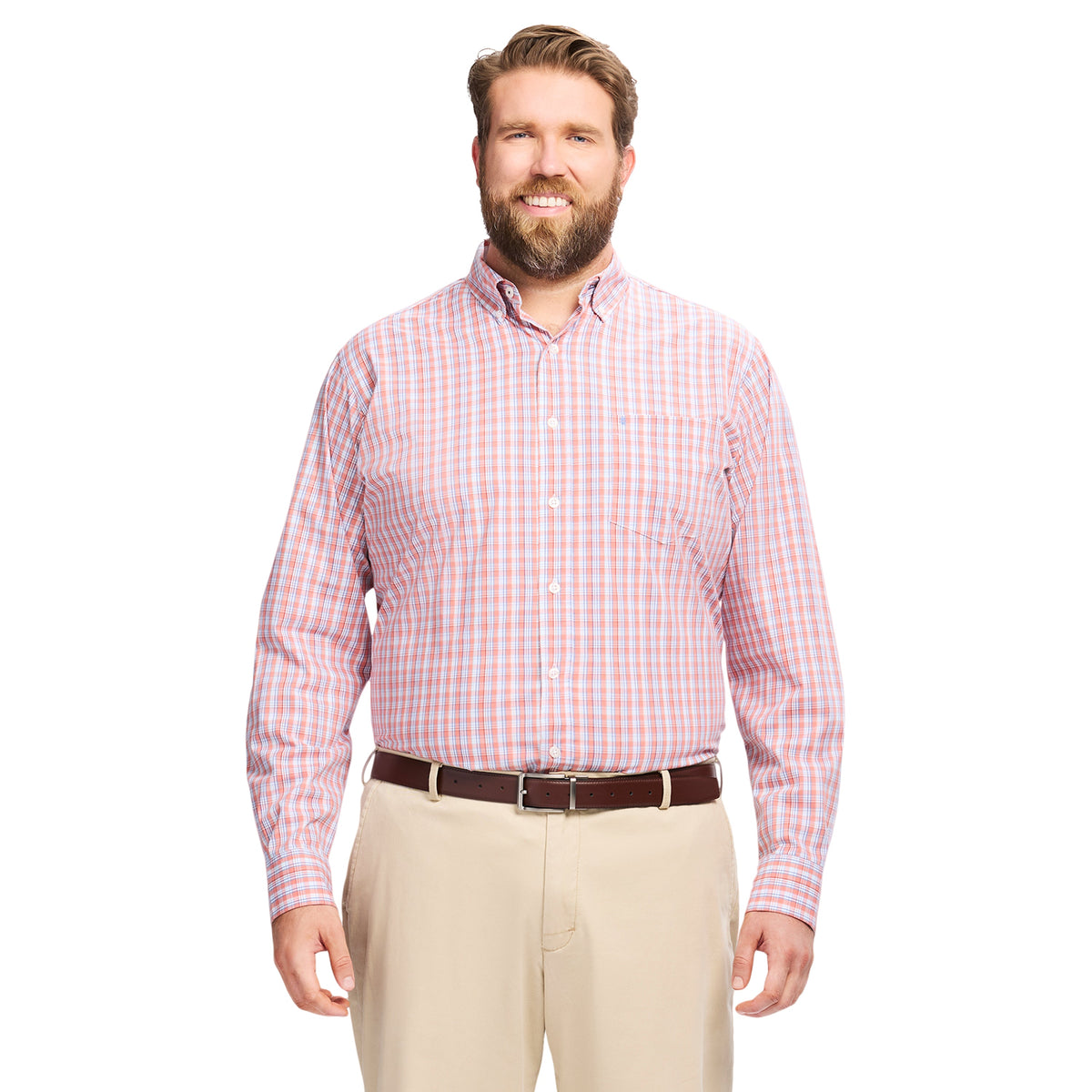 Izod Big & Tall Performance Comfort L/S Shirt - Coral Rose