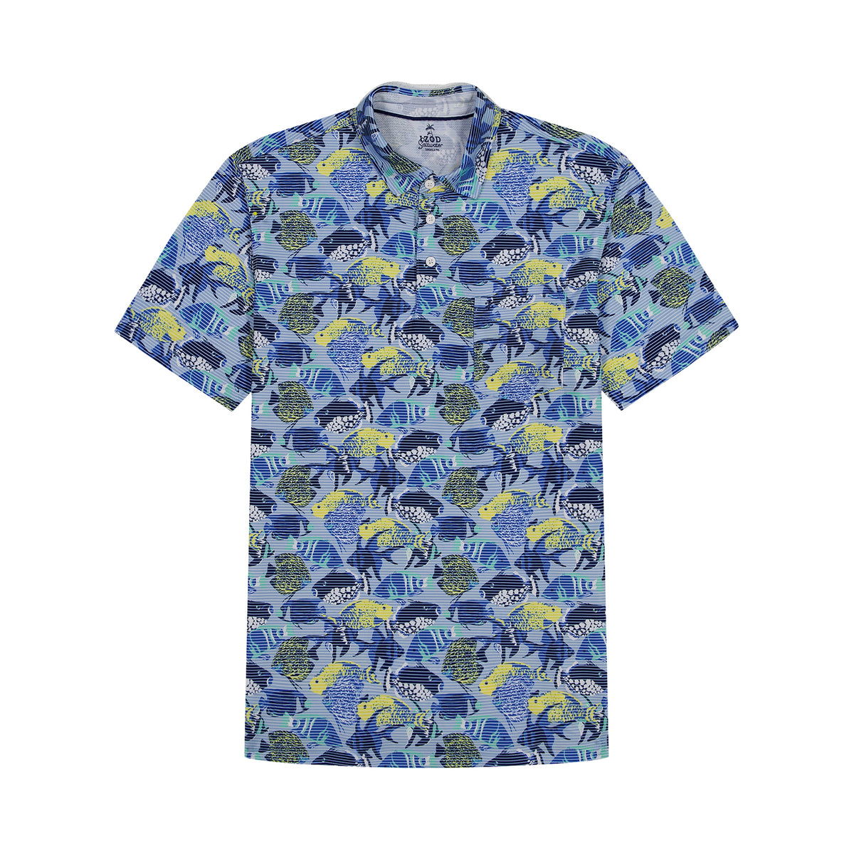 Izod BIG & TALL SUNSHIELD PERFORMANCE S/S PRINTED POLO - CHAMBRAY BLUE